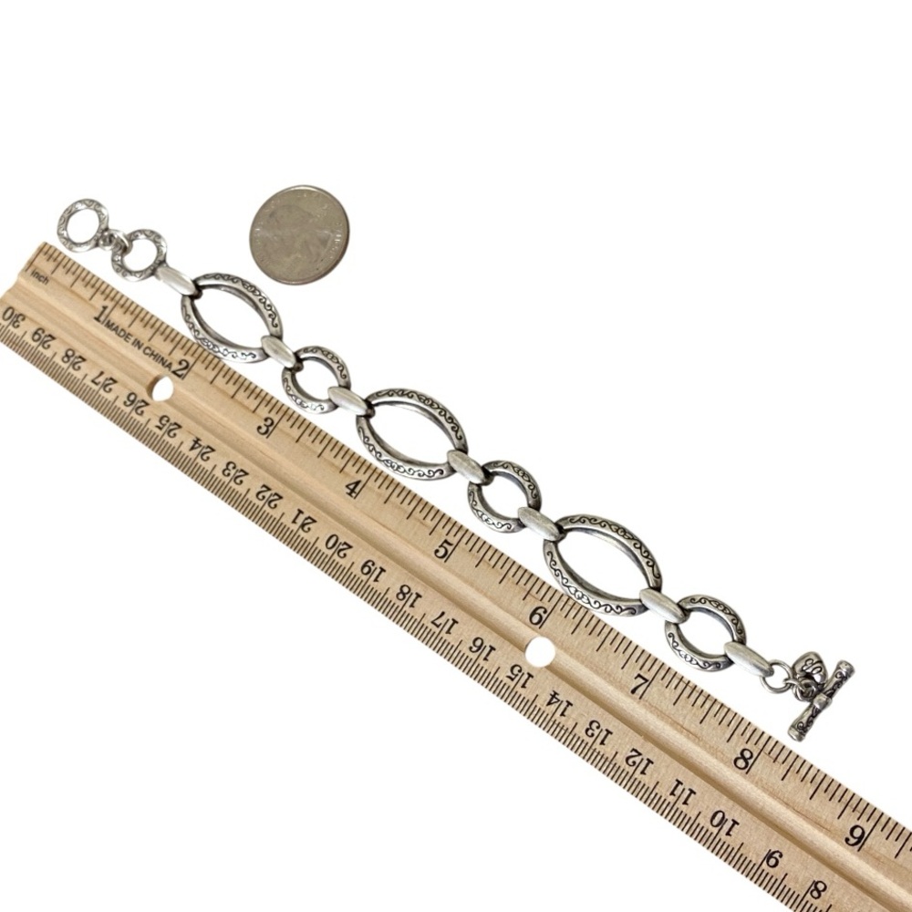 Brighton Silver Etched Toggle Adjustable Bracelet… - image 6